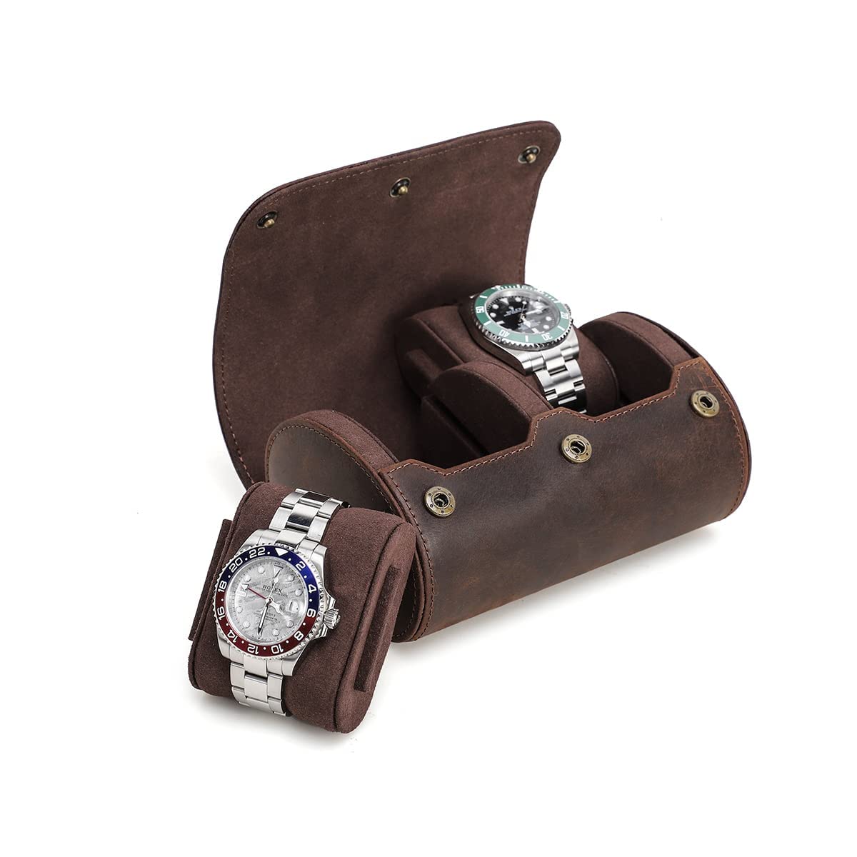 Hiram Watch Roll Travel Case for 2 Watches Genuine Leather Watches Storage Roll Box Portable Watches Travel Organizer