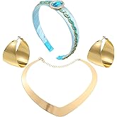 KURTCB Arabian Princess Costume Accesories,1 Headband 1 Gold Chunky Choker Necklace 2 Statement Earrings,Halloween Arab Princess Cosplay Jewelry Set for Women Jasmine