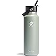 HYDRO FLASK Wide Mouth vacuum insulated stainless steel water bottle with leakproof closeable straw lid for cold water drinks, sports, travel, car and school