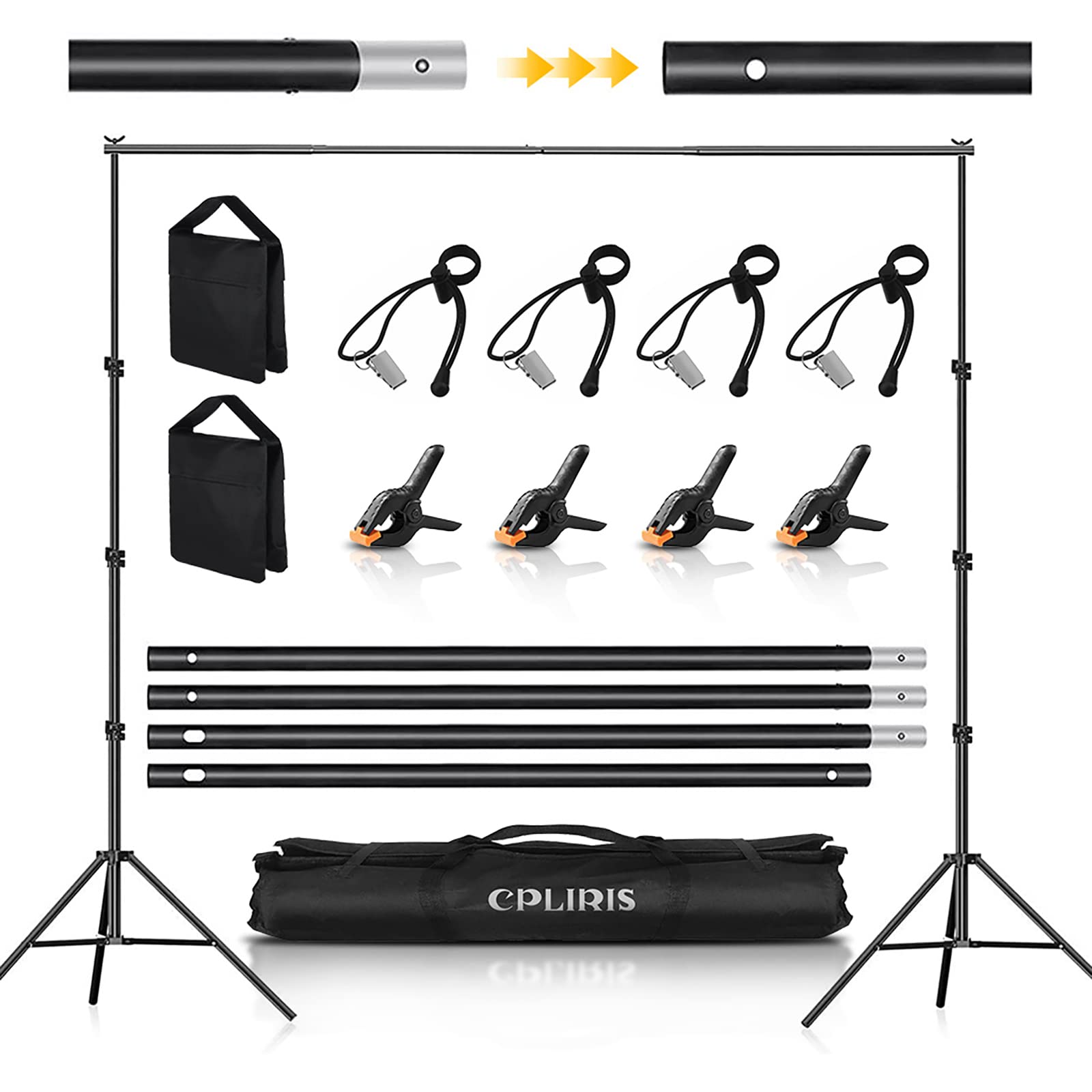 Photo 1 of CPLIRIS Backdrop Stand for Parties, 8.5x10ft Adjustable Background Support System for Events Decoration, Baby Shower, Photography with Spring Clamps, Backdrop Clip, Sandbag and Carrying Bag