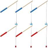 Sumind 6 Pcs Magnetic Fishing Pole for Kids Wooden, Column, Hook, Red, Blue | with Magnet Hooks Summer Game Toy Beach Pool Activity Gifts for Kindergarten Girl Boy, Red, Blue, Column, Hook