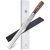 KYOKU 12" Slicing Knife, Daimyo Series Brisket Knife for Meat Cutting with Rosewood Handle, Japanese Style 440C Stainless Steel Meat Carving Knife for BBQ Turkey Ham Rib Roast with Sheath and Case