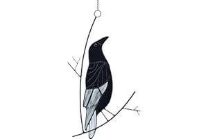 Lolitarcrafts Raven Stained Glass Window Hangings,Crow on Branch Sun Catchers for Halloween Decor Birds Lover Gifts