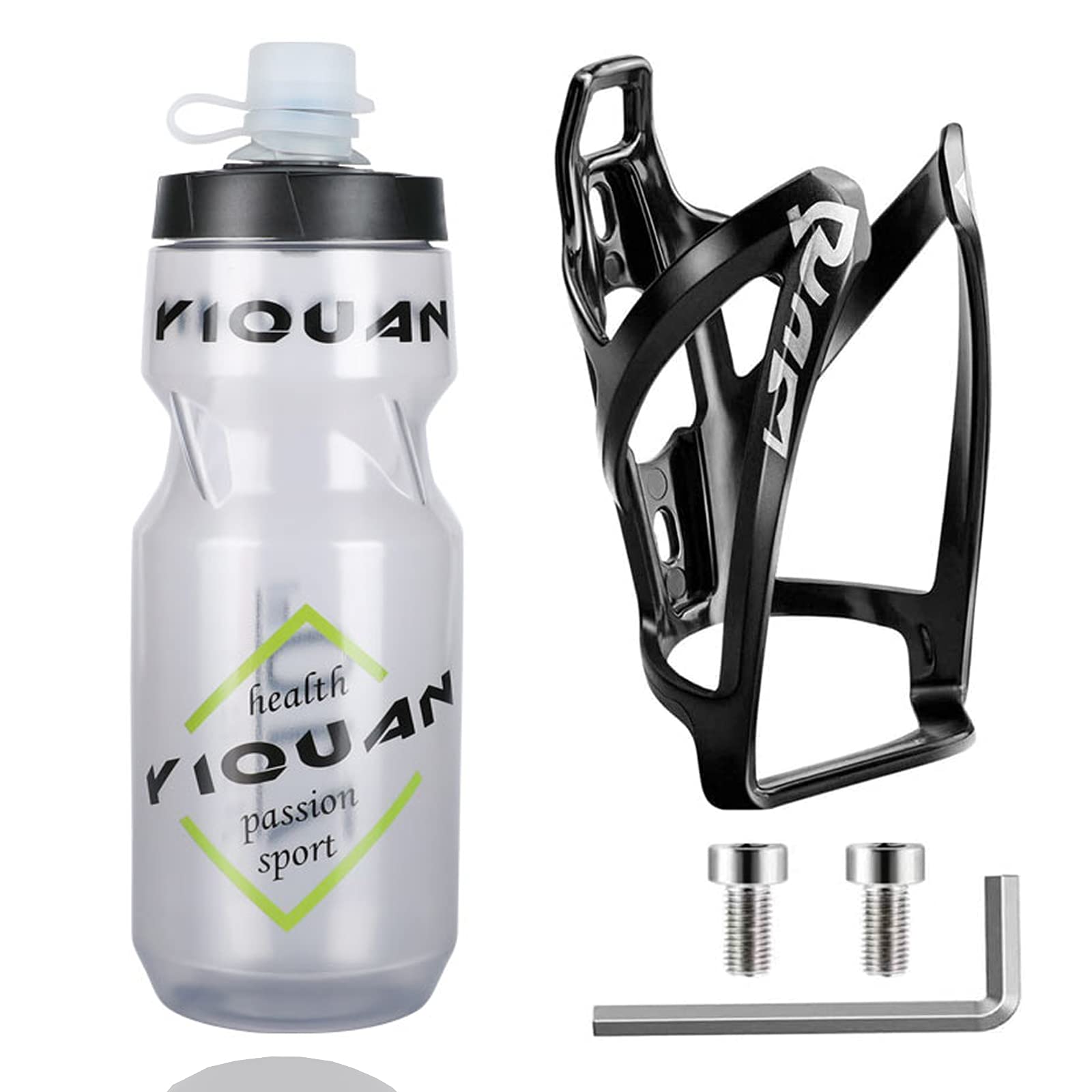 OSIGEI Bike Water Bottle Cage with 24 oz Premium BPA-Free Cycling Bottle - Lightweight Holder with Screws for Road, Mountain & Kids Bikes (Grey)