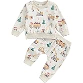 SYHVGI Toddler Boy Christmas 2 Piece Outfits Long Sleeve Crew Neck Embroidery Sweatshirts and Pants Fall Set