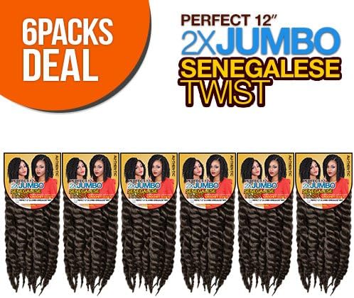 Authentic Synthetic Hair Crochet Braids Perfect 12" 2X Jumbo Senegalese Twist (Havana Mambo Twist Style) (6-Pack, 99J)