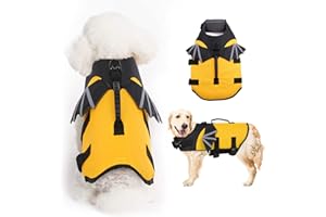 ROZKITCH Dog Life Jacket, Orange Ripstop Pet Floatation Evil Life Vest for Small Middle Large Dog, Safe Durable Comfortable Adjustable Preserver with High Buoyancy for Swimming Boating at Pool Beach