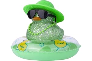 MuMyer Sequin Duck Car Ornament, Car Rubber Duck for Dashboard Decorations Accessories with Mini Sun Hat Swim Ring Necklace Sunglasses