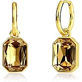 Desnuage Gold Hoop Dangle Earrings - Citrine Gemstone Crystal Drop Earrings, Hypoallergenic Vintage Hoop Earrings for Formal & Daily Wear