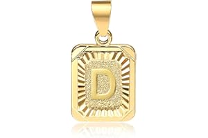 Hermah 26 Gold Plated Square Capital Initial Letter Charm Pendant Necklace for Men Women Box Steel Chain 22inch