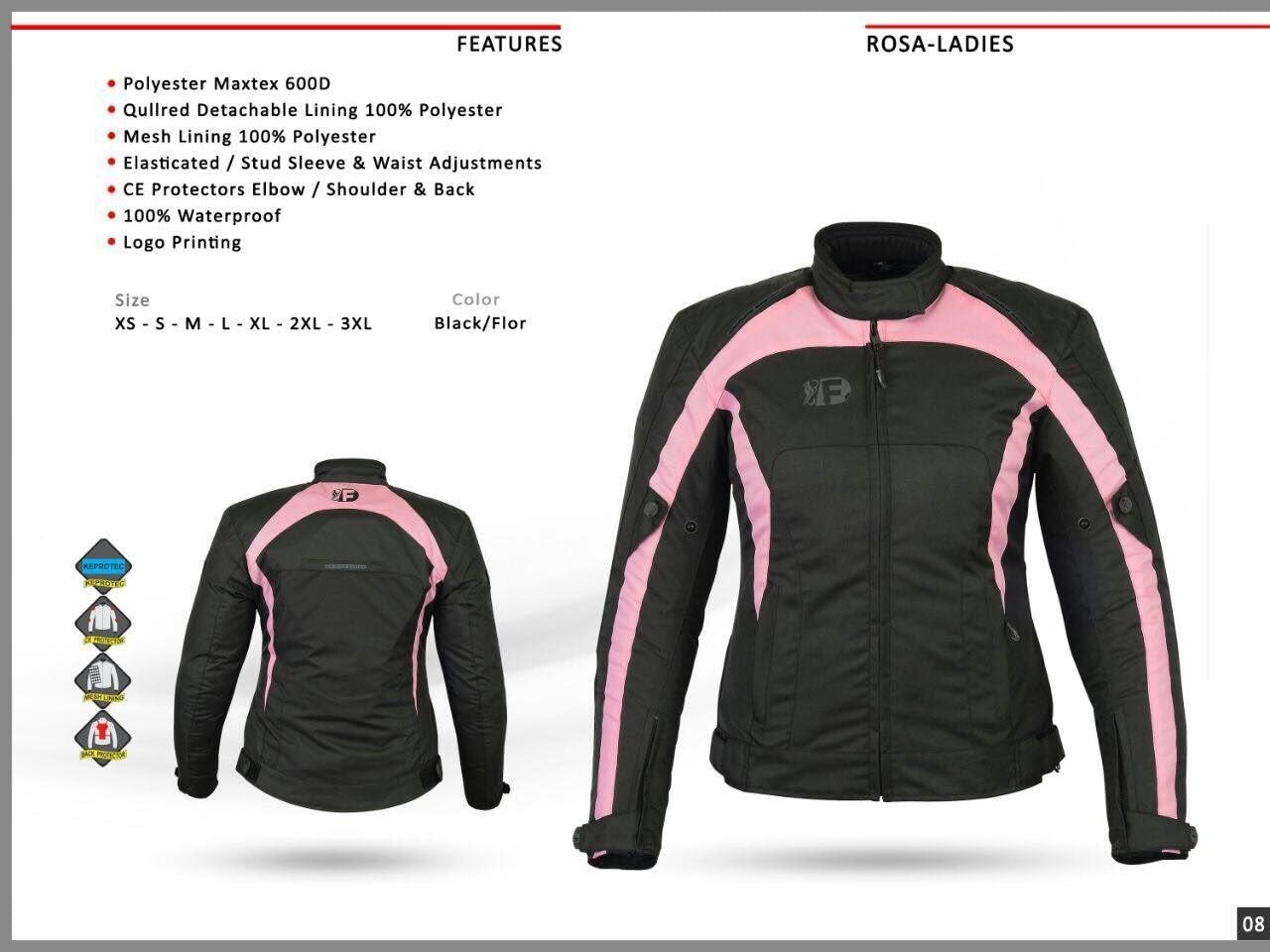 MOTARDZONE Ladies Women Armoured WaterProof Cordura Textile Motorbike Motorcycle Jacket Pink (xl)