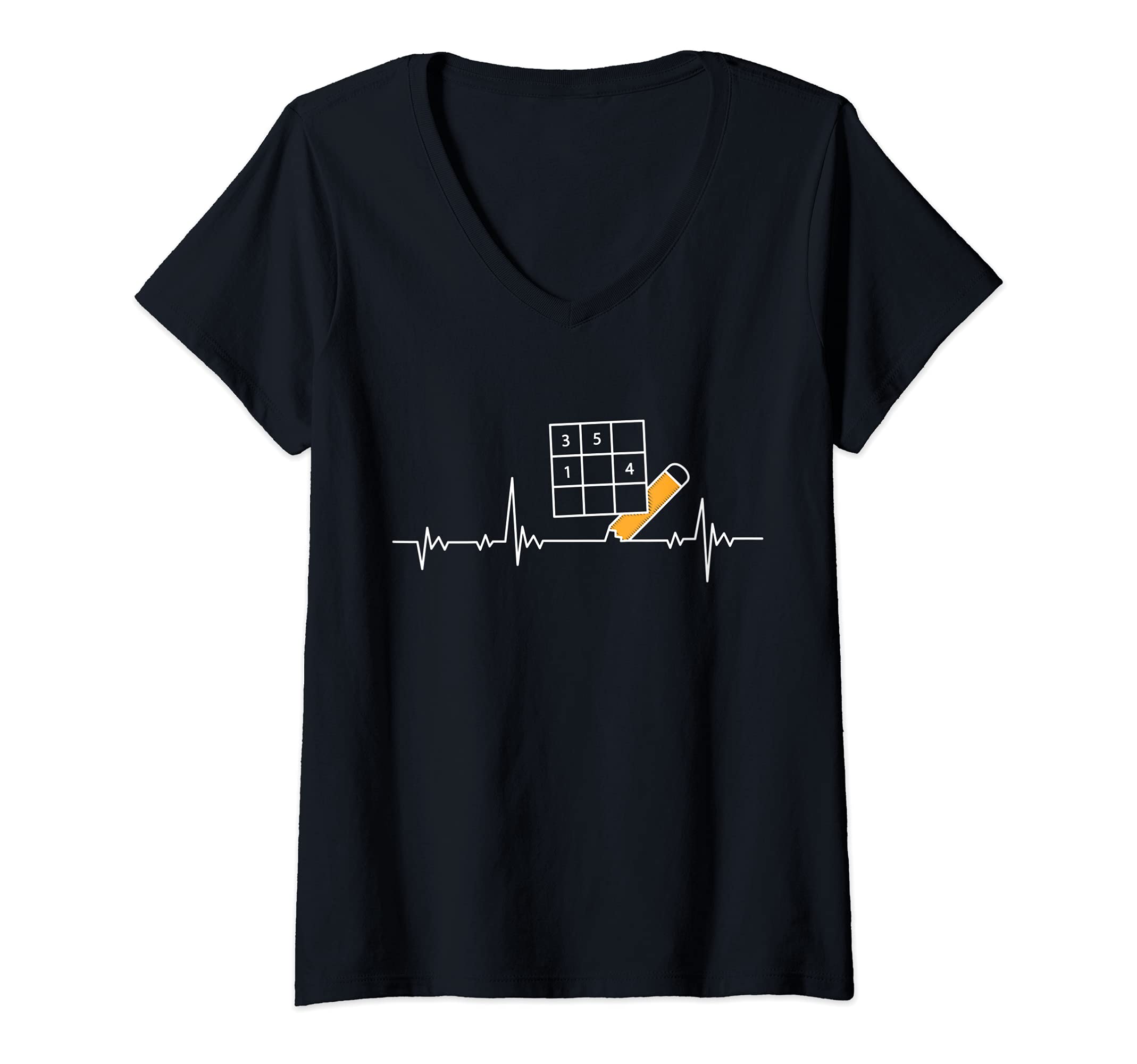 Womens Sudoku Heartbeat Number Puzzle Game Sudoku Gift V-Neck T-Shirt