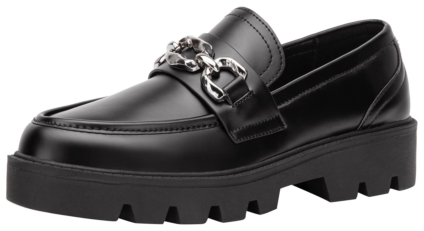 Photo 1 of Vepose Women's 8081 Platform Casual Loafers, Black Round Toe Slip On Loafers Shoes, Fashion Chunky Heel Loafer with Chain, Comfortable Loafer with Arch Support, Size 9M US (CJY8081 Black 09)