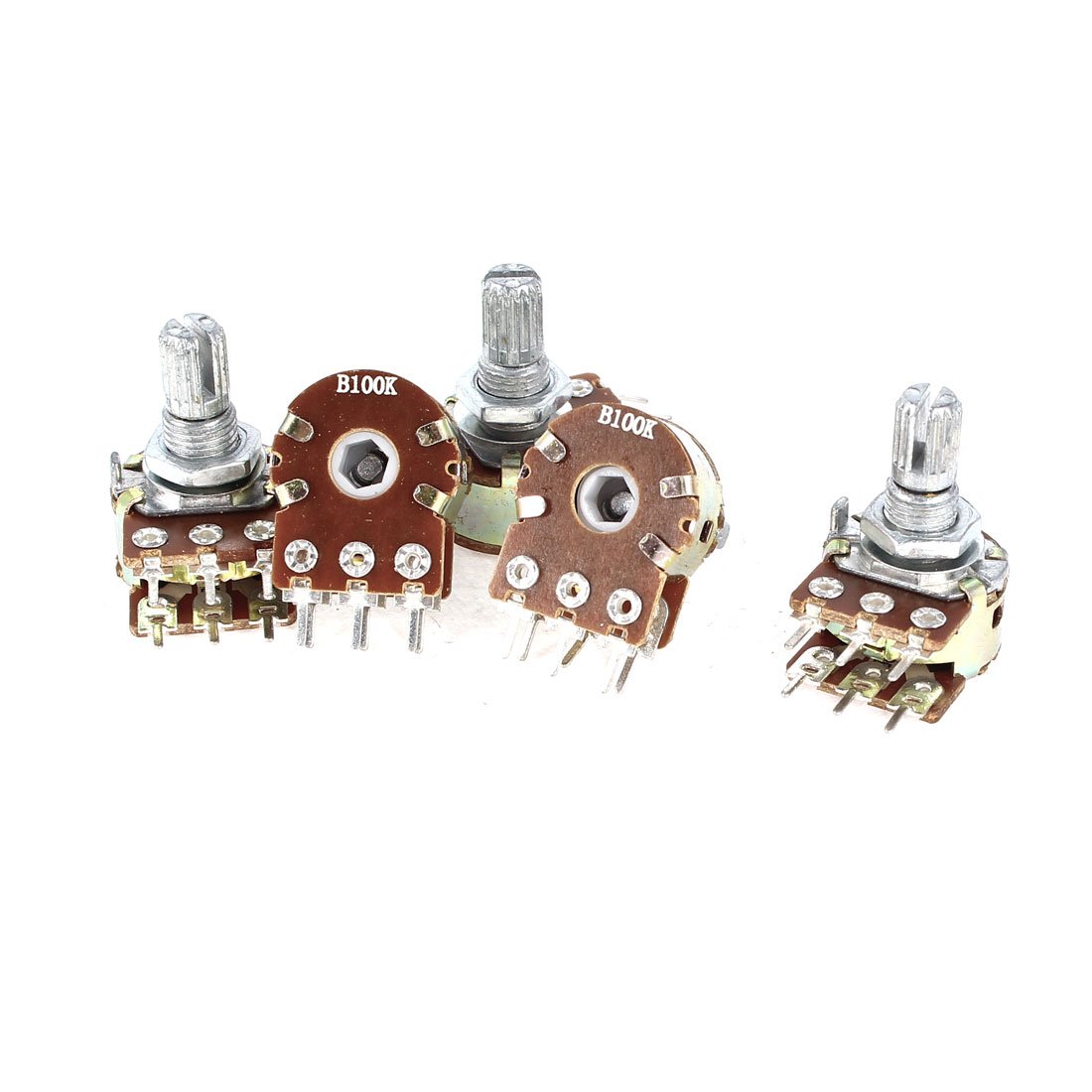 Sourcingmap a14052200ux0321 5 x B100K 100K Ohm Metal Rotating Shaft Dual Linear Rotary Taper Potentiometer Shown (1-Piece)