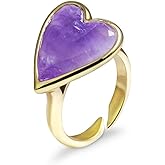 Amethyst Ring, Heart Shape Amethyst Crystal Ring for Women, Handmade Adjustable Gold Crystal Rings for Amethyst Jewelry, February Birthstone Ring for Her.