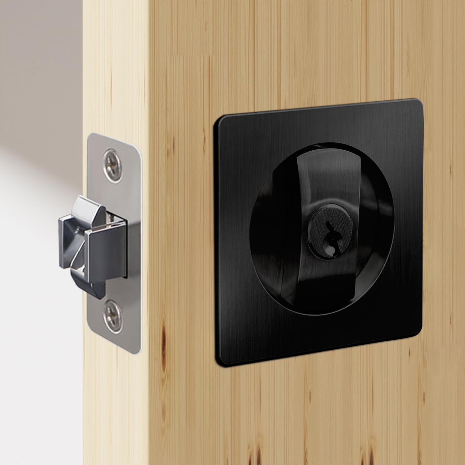 QINAIXQM Sliding Door Lock Pocket Door Invisible Recessed Mortise Lock Wooden Black