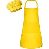 Bouiexye Kids Apron and Chef Hat Set Children Apron Adjustable with 2 Pockets Children Chef Painting for Cooking Baking
