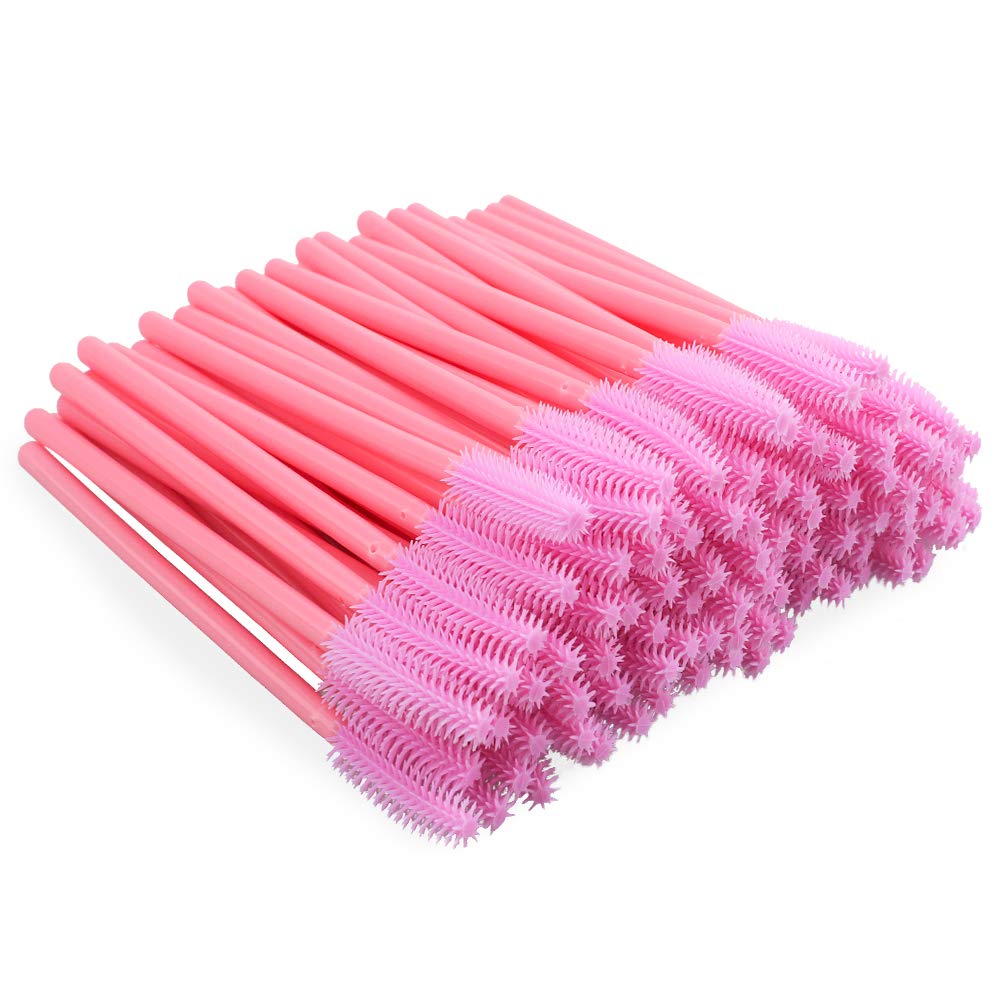 G2PLUS Pink Disposable Silicone Eyelash Brushes, 100 PCS Disposable Silicone Mascara Wands, Eyelash Spoolies for Eye Lash Extensions