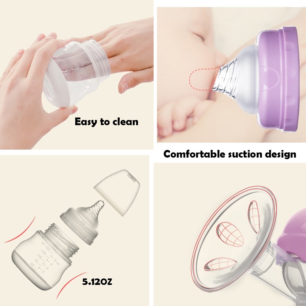 Breastfeeding Manual Breast Pumps Milk Suction with Protective Lid Silicone Portable Hands-Free Design Ideal for Travel (Purple)