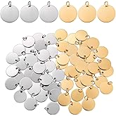 AHANDMAKER 60Pcs 304 Stainless Steel Flat Round Stamping Blanks 2 Color Blank Tag Pendants Metal Jewelry Charms with Jump Rings 15-17mm Engraving Blanks for Bracelet Necklace Making DIY Crafts