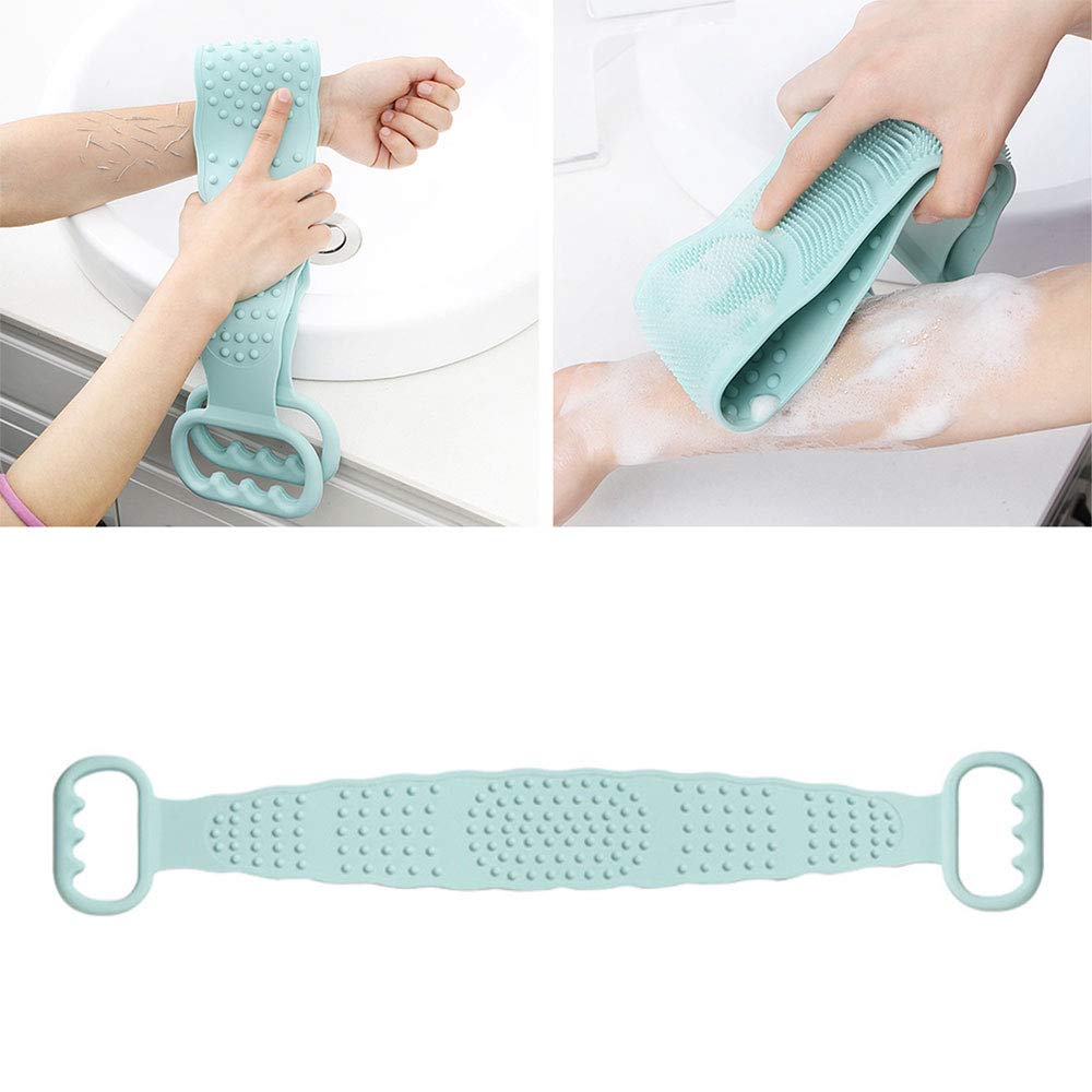 Silicone Back scrubber, Multifunctional Dual Sided Back Scrubber SiliconeDead Skin Removal, Exfoliating Bath Brush Soft, Silicone Massage Bathroom, Long Strap Back Scrubber Body Cleaning Shower(Green) : Beauty