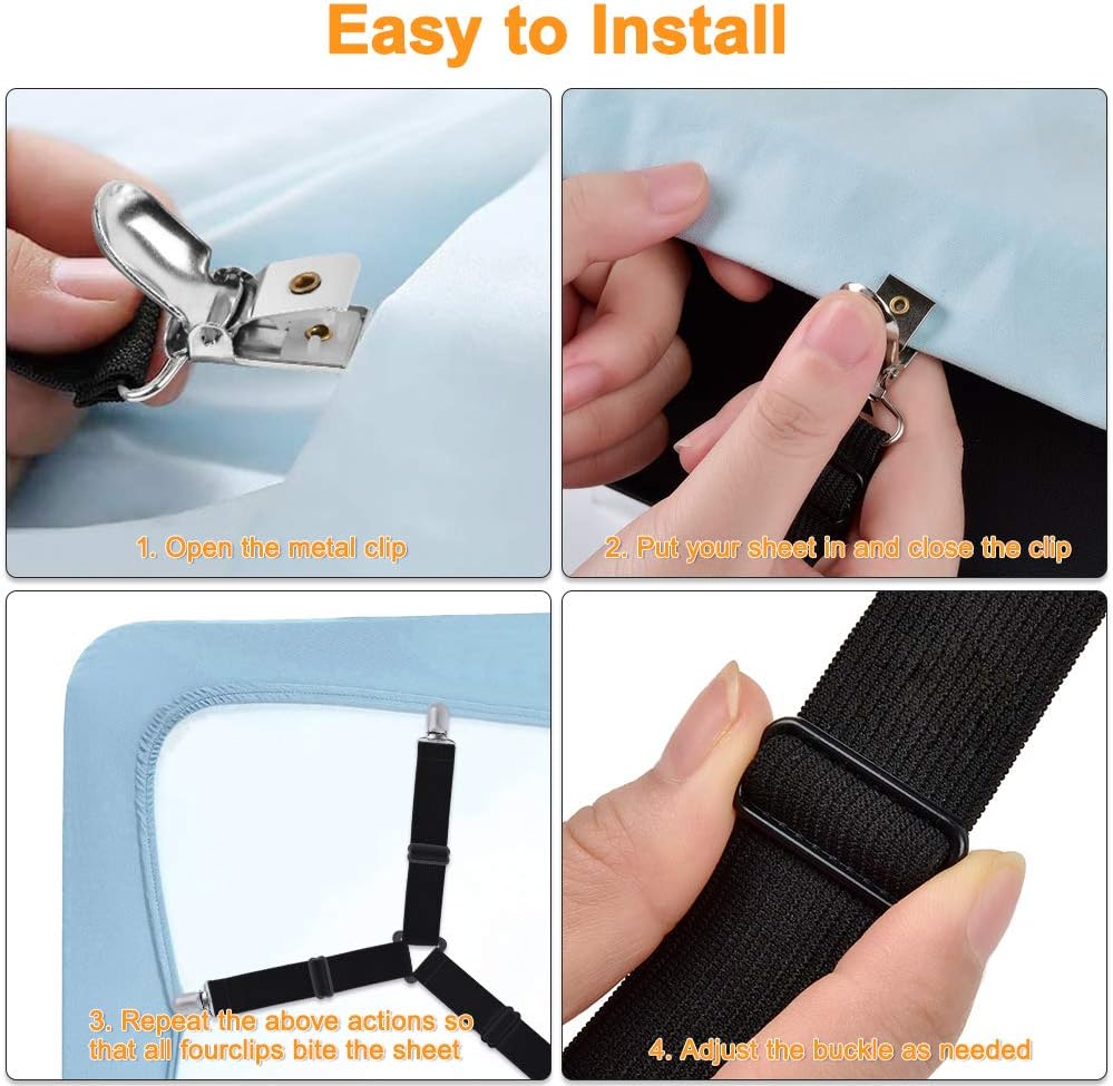 Bed Sheet Holder Straps, Bed Sheet Fasteners Suspenders Holder Straps Adjustable Crisscross Elastic Band Fitted Bed Sheet Holder Fasteners Grippers Clip,2pcs/Set Black: Home & Kitchen