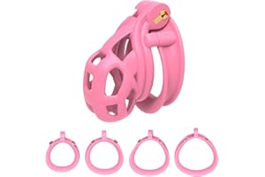 Upgraded Mens Lightweight Chastity Cage with 4 Sizes Rings, Male Comfortable Chastity Devices -HA16 (Pink, Nano)