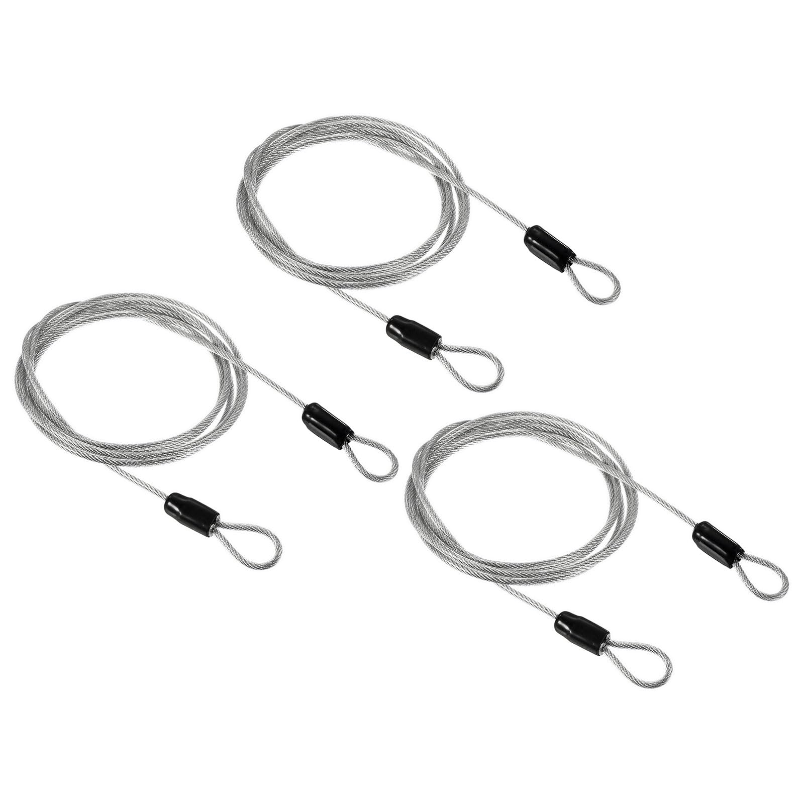 PATIKIL Security Cable 2.5mm x 1.5m/5ft, 3 Pack Coated Luggage Lock Wire Rope with Double Loop, Clear