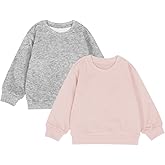 Teach Leanbh Toddler Baby Boys Girls 2 Pack Sweatshirt Crewneck Cotton Long Sleeve Solid Color Pullover Tops