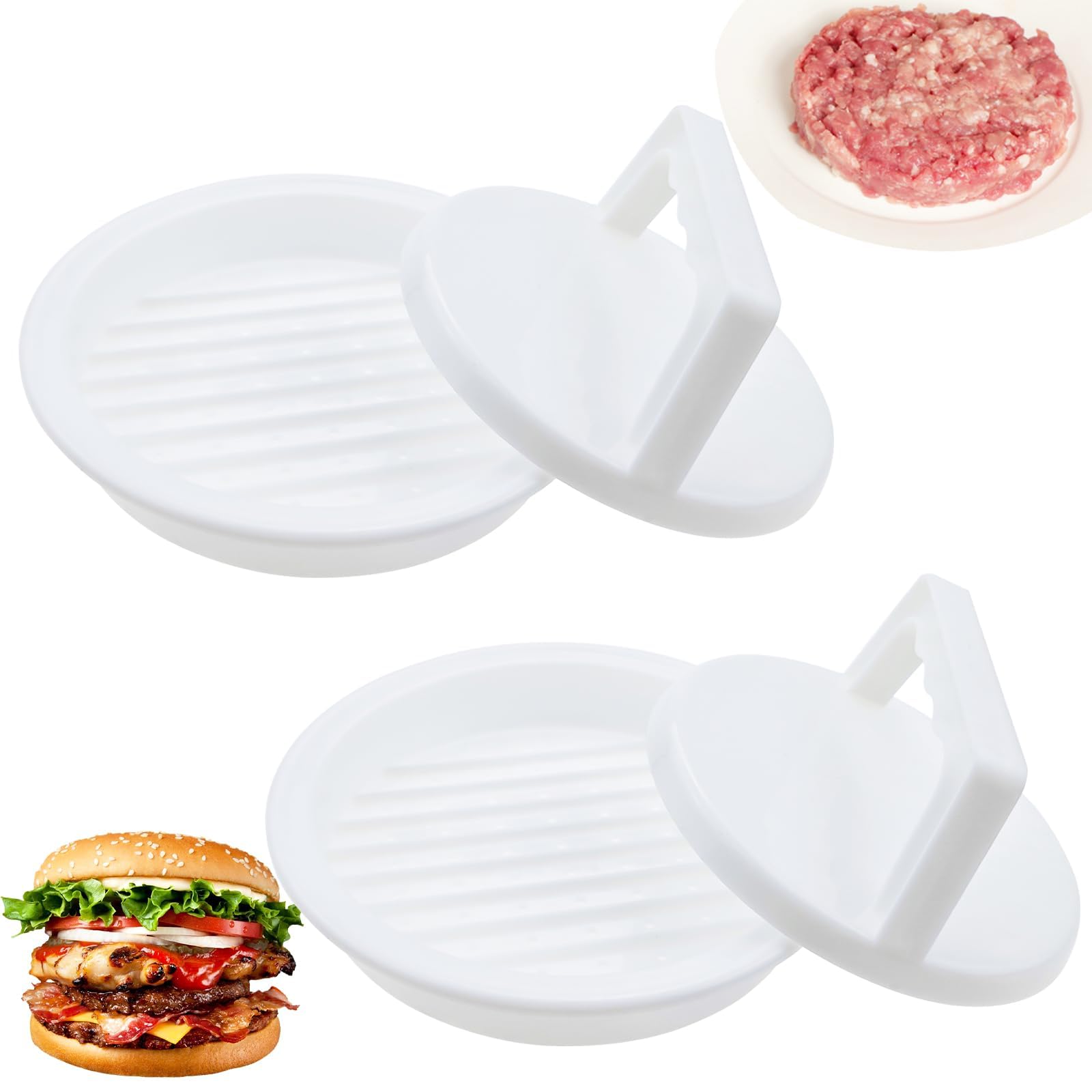 2 Pack Burger Press Patty Makers, Burger Mold Rings Easy Release Hamburger Patty Press, Burger Meat Sausage Beef Makers Mold Kitchen Gadgets for Grilling