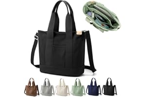 Efilra Multi Pocket Canvas Tote Bag with Zipper, Medium Work Bag with Compartments, Japanese Women Everything Purse Mom Bag