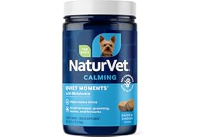 NaturVet Quiet Moments Calming Dog Supplement, Dog Soft Chews with Melatonin to Help Reduce Stress from Storms, The Vet, Fireworks, and Travel, Bacon and Chicken Flavored Pet Supplement, 70 Count Jar