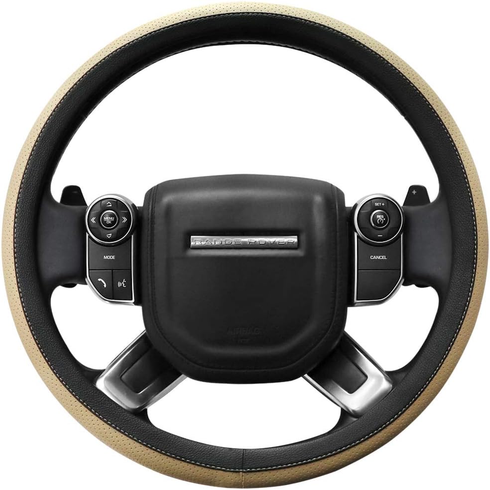 SEG Direct Microfiber Leather Beige Steering Wheel Cover Fits 39.5-41 cm
