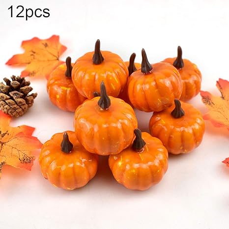 Amazon Com Ae 12pcs Artificial Mini Pumpkins Fake Pumpkins For Halloween Decoration Orange Small Realistic Pumpkin Fall Harvest Thanksgiving Party Decor Home Kitchen