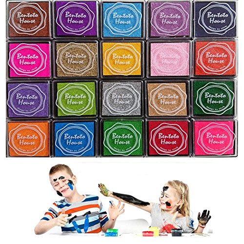 OGOPOGO 20 Colors Creative DIY Craft Rainbow Finger Stamps Ink Pad & Child Finger Paint Toy game accessories.(Set of 20)