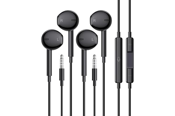 Wired Earbuds, 2 Pack 3.5mm Headphones with Microphone Clear Call HiFi Stereo Volume Control Earphones for iPhone iPad Samsung Kindle Switch MP3/4 (Black)