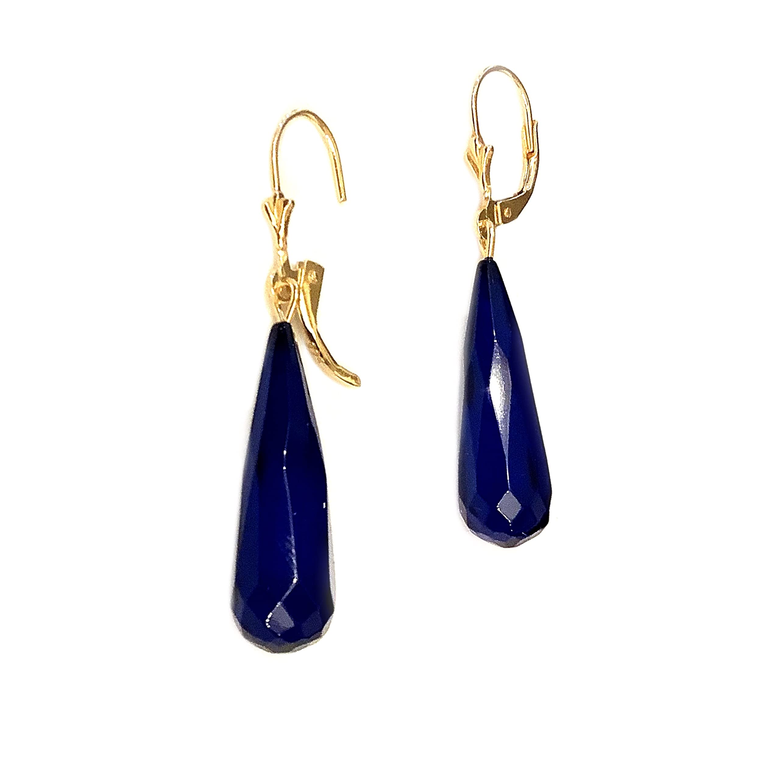 Earrings Elegant Blue Amber Drop S in Gold-Plated Sterling Silver 925 Women's Earrings Genuine Blue Amber from Caribbean, Amber amber Gold-plated 925 sterling silver, Blue Amber