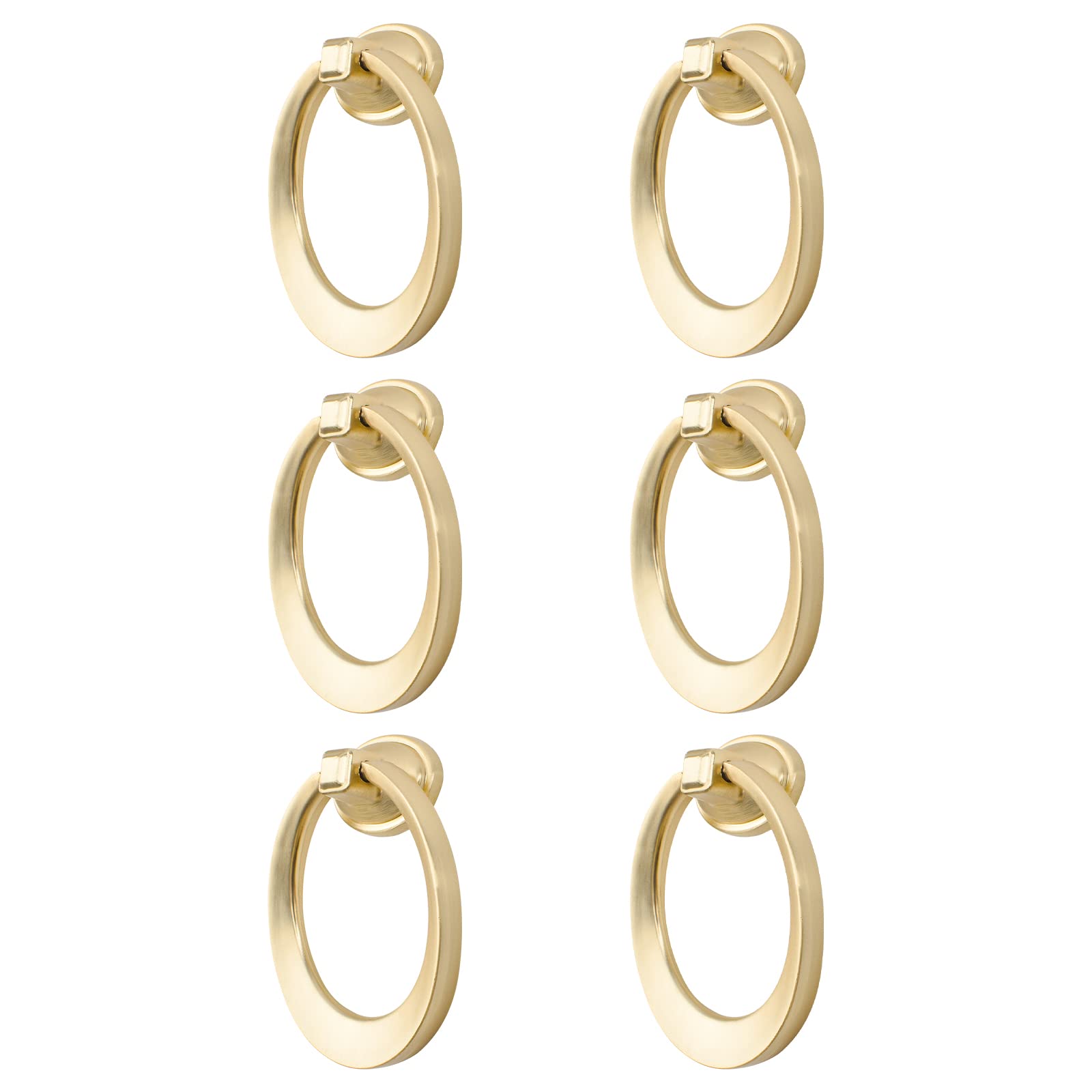 MOROBOR Round Pull Swing Ring, 6pcs Cabinet Drawer Ring Handles Solid Brass Pulls Zinc Alloy Drop Dresser Wardrobe Cupboard Kitchen Cabinet Door Pendant Handles Knobs(Brushed Gold)