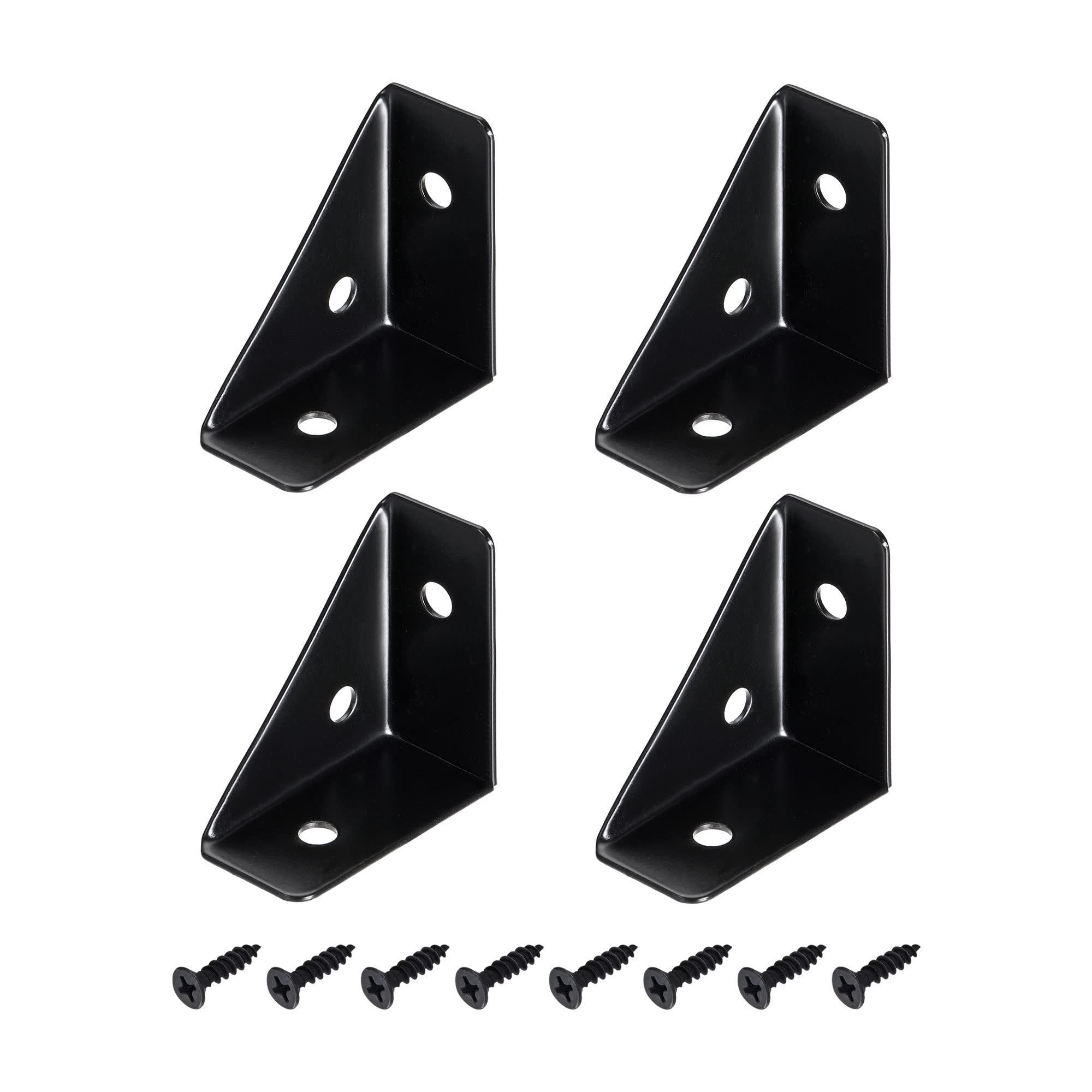 sourcing map 4Pcs Angle Corner Brackets 38mm x 38mm, Cold Rolled Steel Braces Joining Support with Screws for Desk Bed Edge (Black)