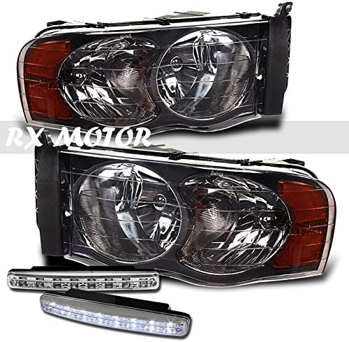 2002-2005 Dodge Ram1500 2500 3500 Diamond Smoke Amber Headlights + LED Bumper DRL Fog Lamps