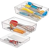 Organizer Per Cassetti BEWOS 5 Scomparti - Portaposate In Plastica Grigia, Antiscivolo, Senza BPA, 33x28x4,5 Cm, Per Cucina, Ufficio E Garage