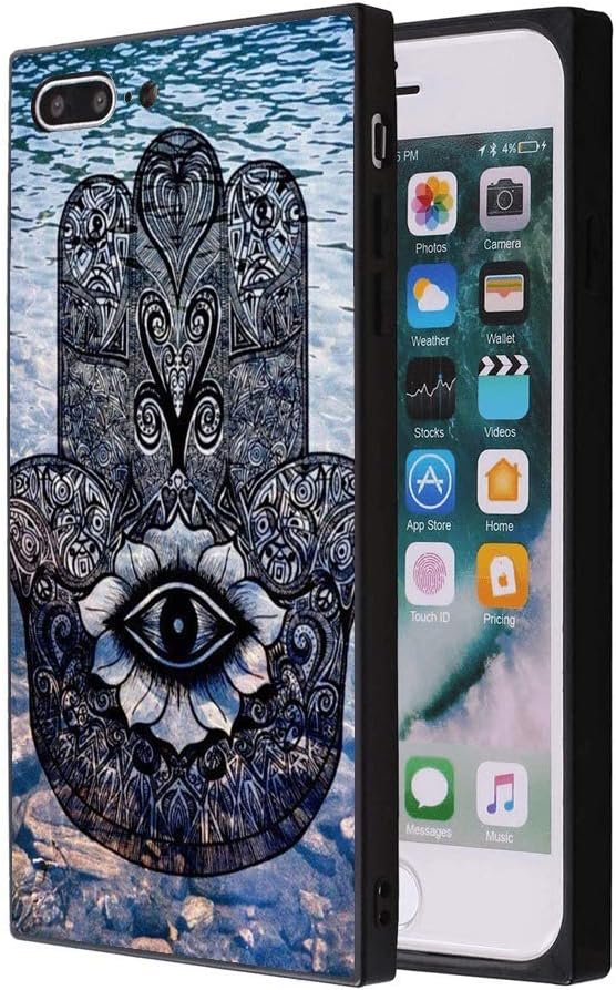 iPhone 7 Plus 8 Plus Hamsa Hand Case, Soft Flexible TPU Back Square Cover Rectangle Case Compatible with iPhone 7 Plus 8 Plus (Black Side)