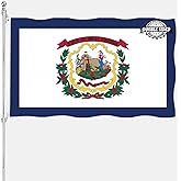 West Virginia State Flag 3x5 Double Sided WV State Flags Outdoor Heavy Duty 3 Ply Polyester Material with 2 Metal Grommets 4 Rows of Stitching