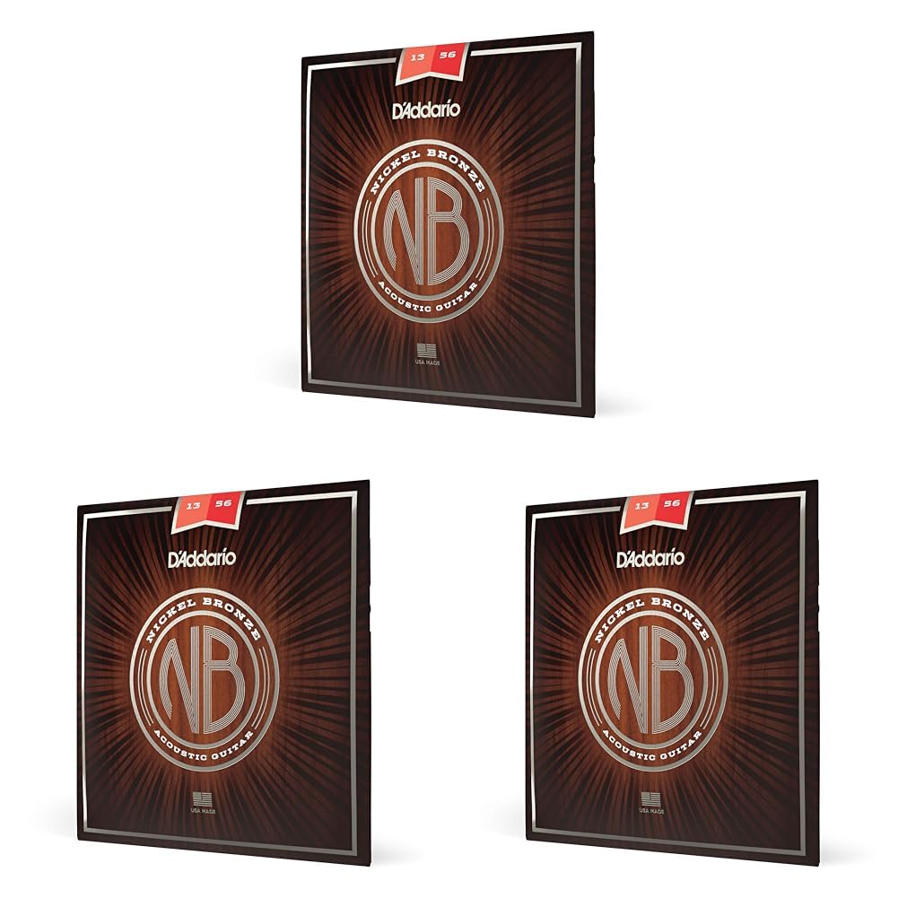 D'Addario Guitar Strings - Acoustic Guitar Strings - For 6 String Guitar - Increased Corrosion Resistance - Full Tonal Spectrum - NB1356 - Nickel Bronze, Medium, 13-56 (Pack of 3)