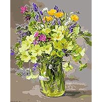 CaptainCrafts New DIY Paint by Numbers 16x20" for Adults Beginner Child, Kids Linen Canvas - Colorful and Elegant Flowers (with Frame)