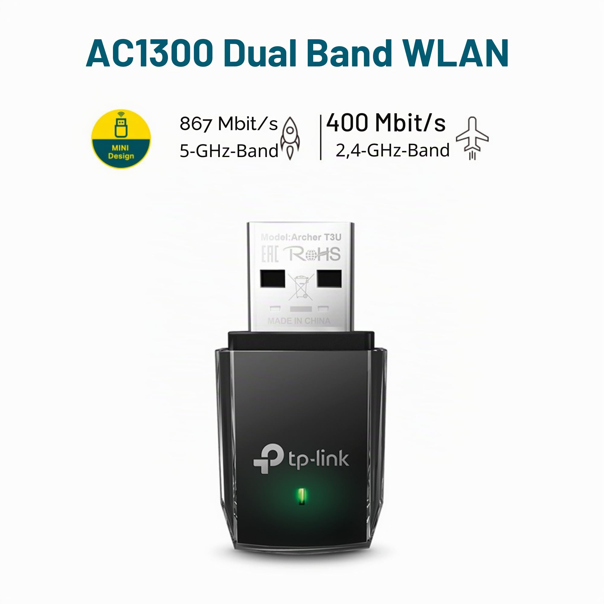 TP-Link Archer T2U AC600 USB WLAN Stick Adapter (433MBit/s 5GHz, 200MBit/s 2,4GHz, WPA und WPA2-Verschlüsselungs-Standard, Unterstützt Windows 11/10/8.1/8/7/XP, Mac OS 10.15 und früher) schwarz/Gold 8