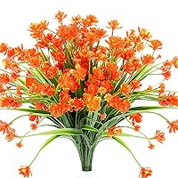 TEMCHY Artificial Daffodils Fake Flowers, 4 Bundles Orange UV Resistant Faux Greenery Foliage Plants Shrubs for Garden, Wedding, Outside Hanging Planter, Farmhouse Indoor Outdoor Decor