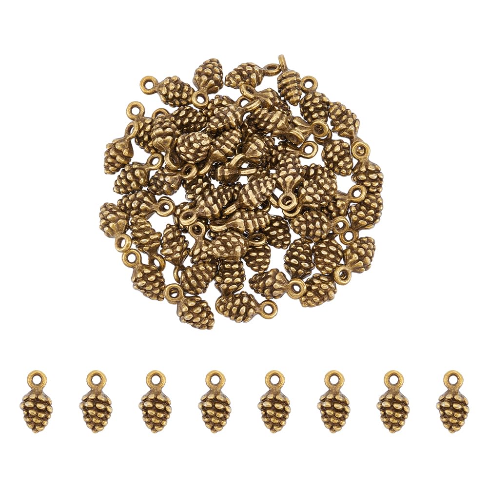 UNICRAFTALE 60Pcs Bulk Tiny Pine Cone Charms Tibetan Style Alloy Pinecone Pendants Antique Silver Christmas Charms Beads Pendants Fall Autumn Harvest Charm Bracelet Charm for Jewelry Making