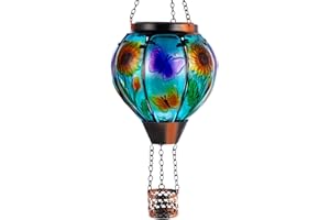 SUNNYGARDEN Hot Air Balloon Solar Lantern, Butterfly Solar Powered Hot Air Balloon Lantern Outdoor Waterproof, Glass Hanging Hot Air Balloon Solar Light for Outdoor Patio Garden Decor