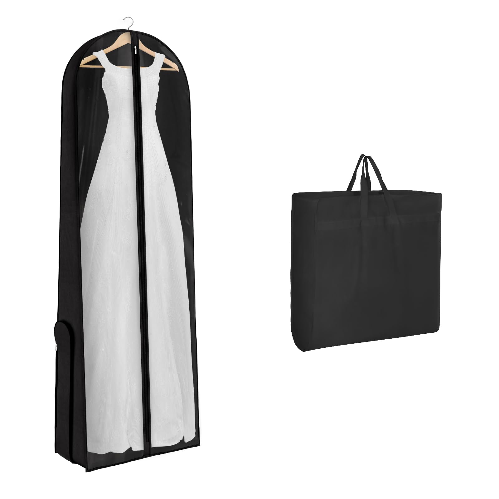 KEEGH 72in Dress Bag, Wedding Dresses for Bride Bag, Wedding Dress Cover, Long Dress Bags Covers with Internal Zipped Pocket, Foldable Garment Covers for Bride and Feast-Black